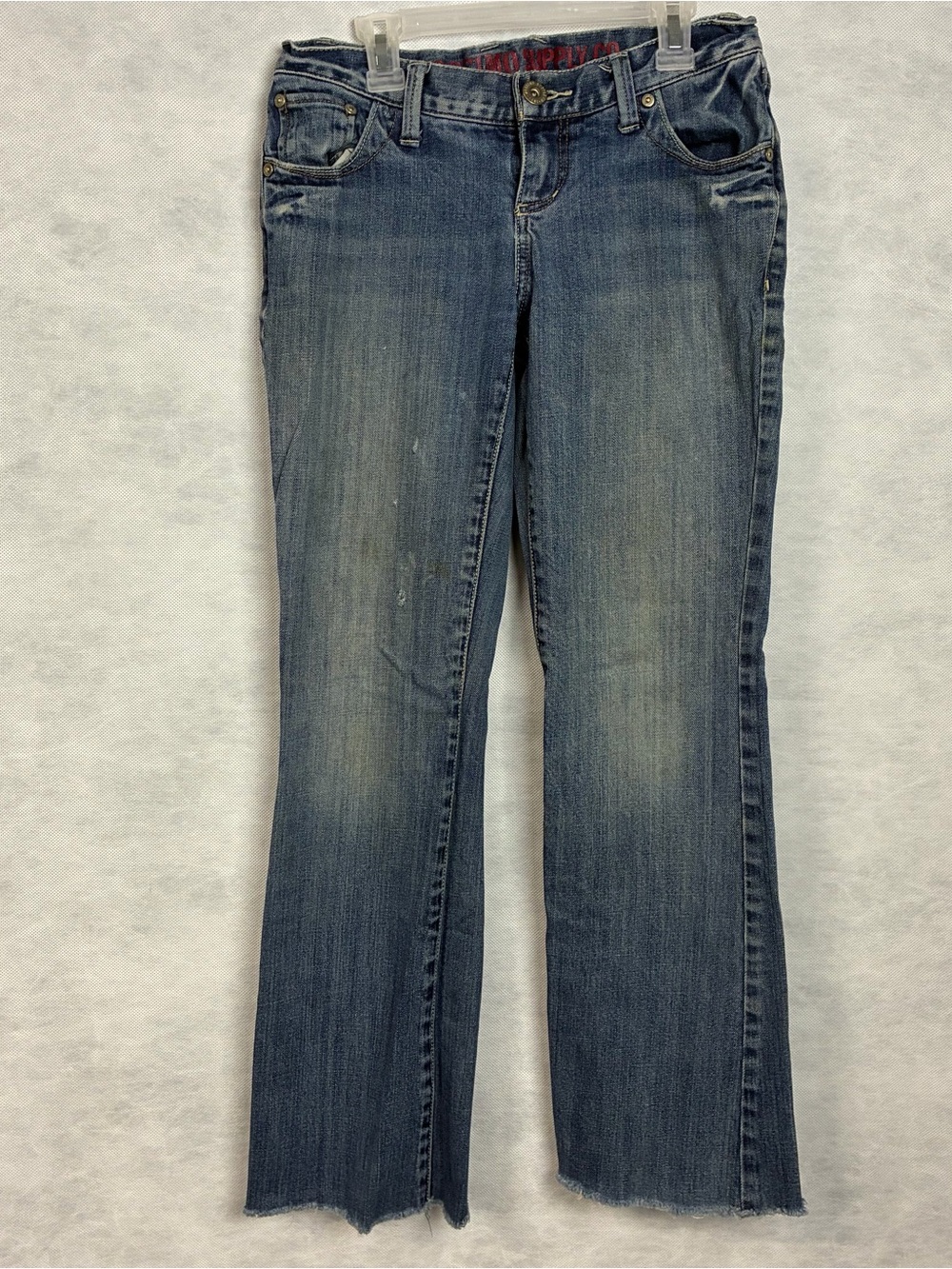 Y2K Mossimo Womens Juniors Jeans Size 5 Blue Denim Boot Cut Super Low Rise Flaw